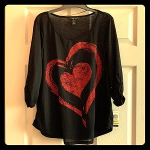 Style&Co. Black with Red Hearts Top